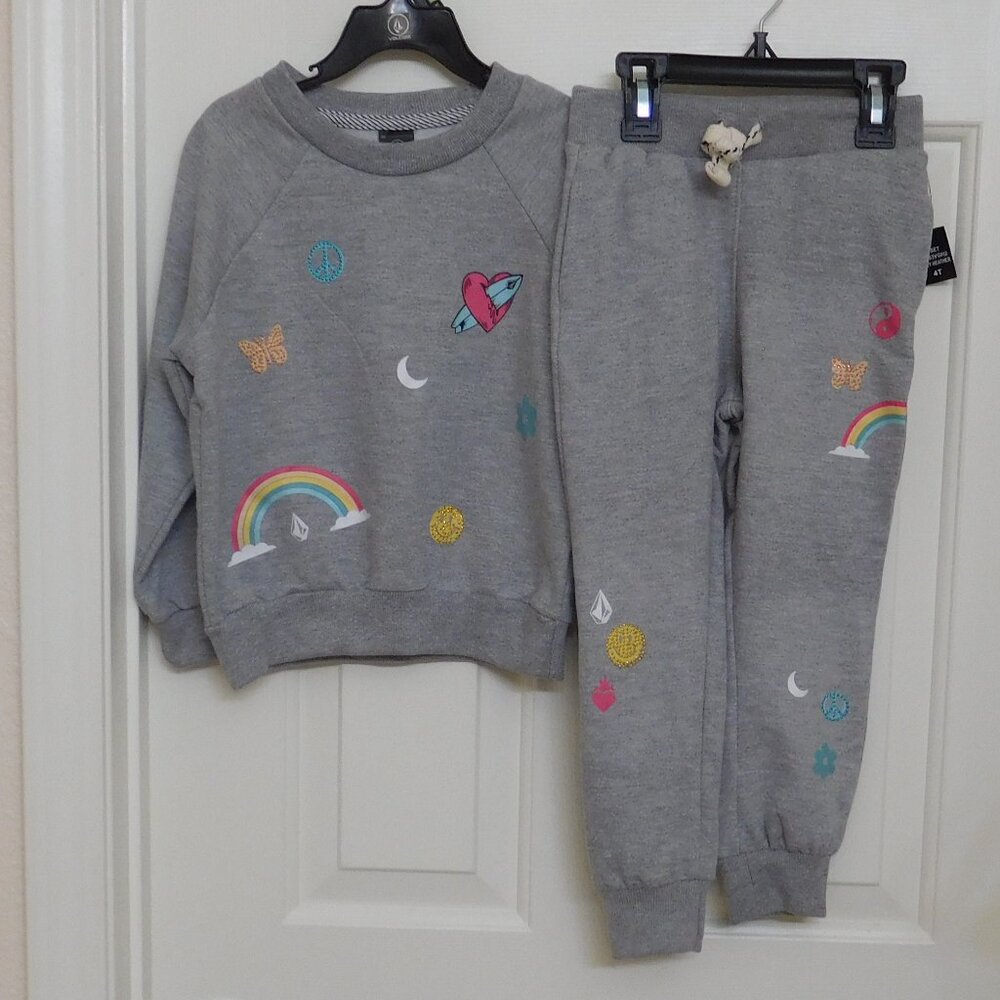 NWT 2pc Volcom Gray W/Fun Design Sweatshirt & Joggers Set sz 7
